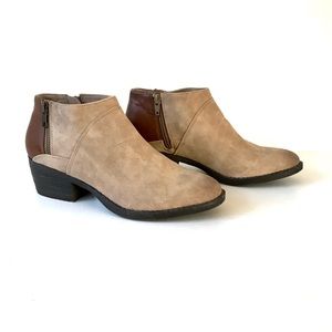 Brown and tan suede booties never worn